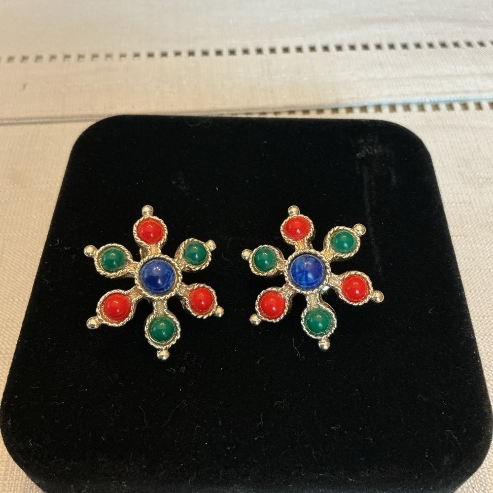 Sarah Coventry Gold-Tone Carnival Atomic Starburst Clip-On Earrings.